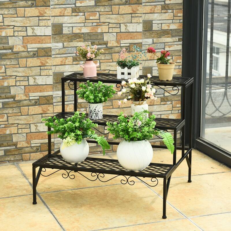 3 Tier Metal Plant Stand Ladder Design Indoor Outdoor Use - 27.5" x 24" x 24" (L x W x H)