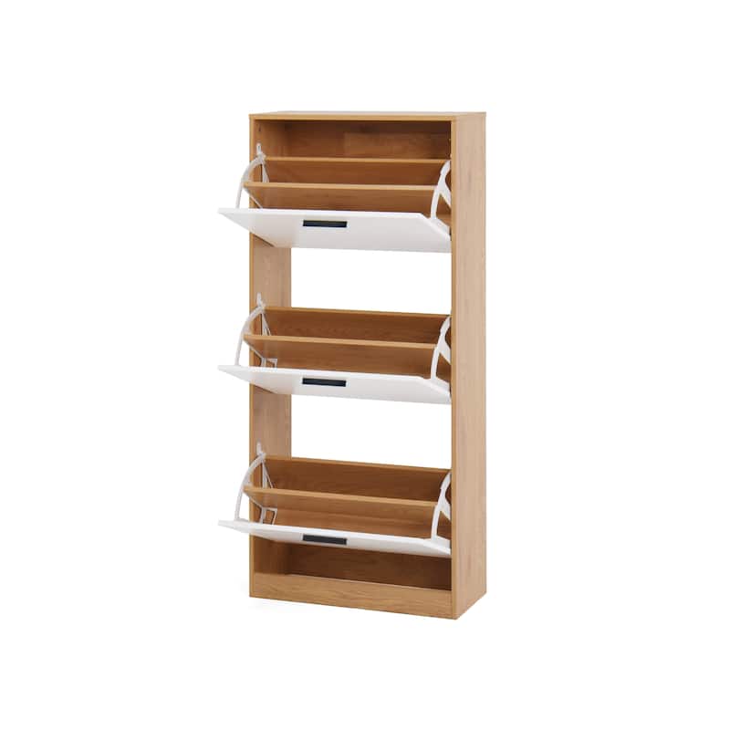 Shoe Storage Cabinet with 3 Flip Drawers, Freestanding Narrow Shoe Rack, Hidden Shoe Cabinet with Adjustable Panel