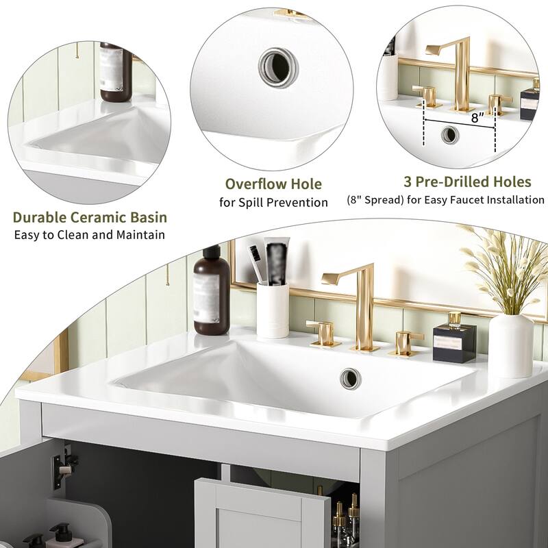 GDFStudio - Seren Bathroom Vanity with Ceramic Sink, Soft-Close Door, Shelf & 1 Drawer
