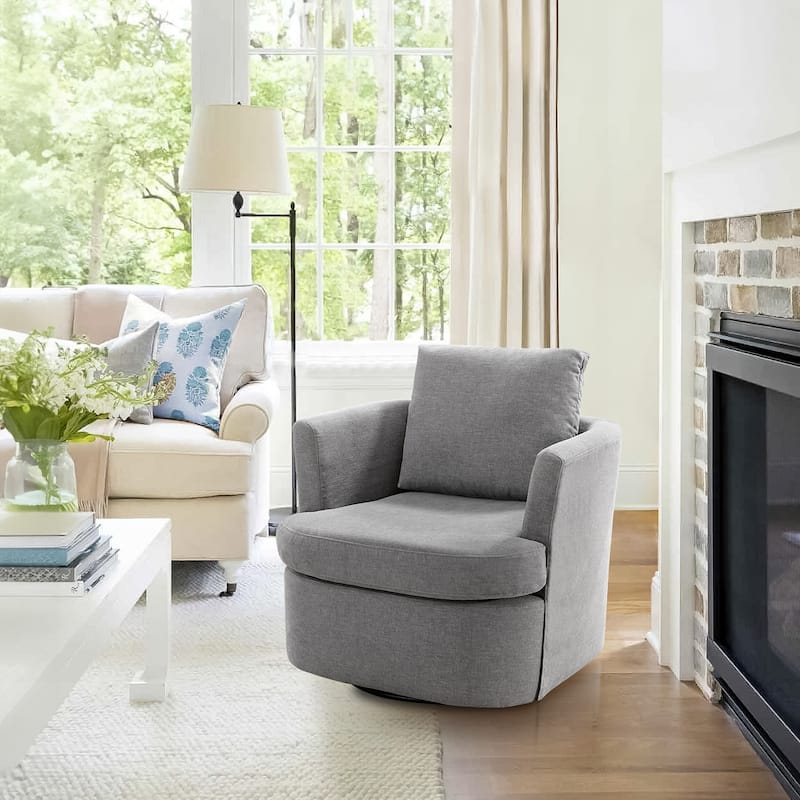 Modern Chenille Upholstered Swivel Accent Barrel Chair Set Modern Swivel Armchair for Living Room