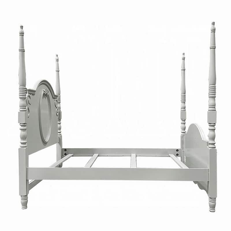 Auri Twin Size Poster Bed, Arch Headboard, Classic Floral Motifs, Gray