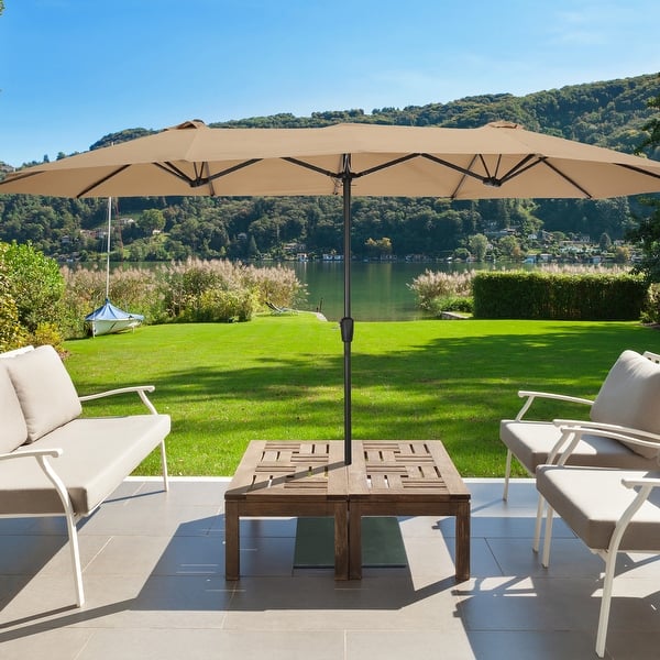 14 double sided twin patio umbrella Kingdom Double-sided Patio with Base Navy Blue dyed fabric 15x9ft Large Double-Sided Rectangular Outdoor