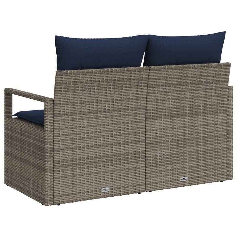 vidaXL 2-Seater Garden Sofa with Cushions Black/Brown/Grey Poly Rattan - 24.4 x 47.2 x 27.2