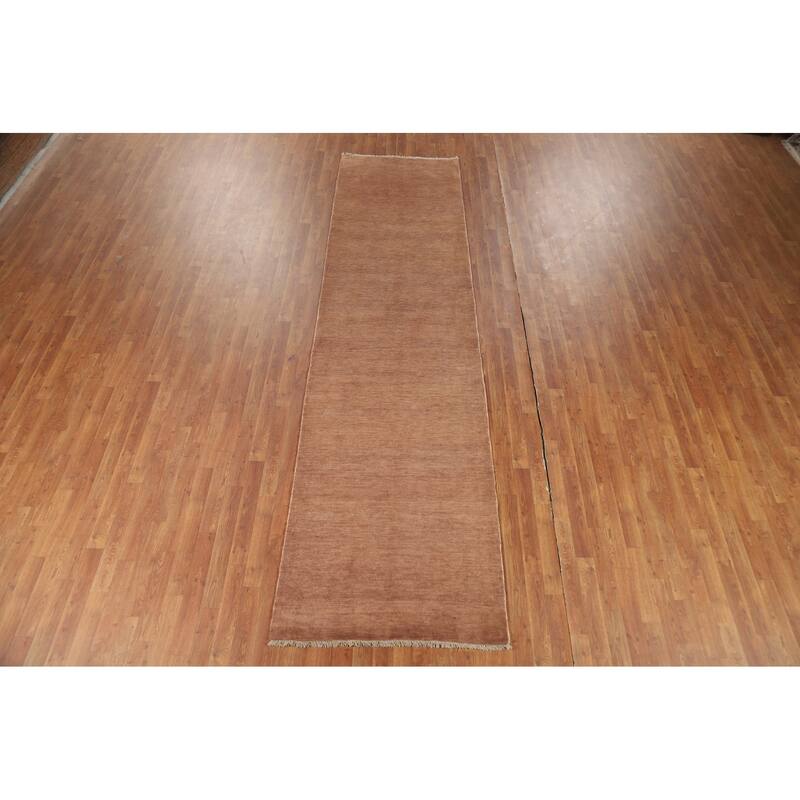 Light Brown Gabbeh Oriental Runner Rug Handmade Wool Carpet - 3'3"x 12'6"
