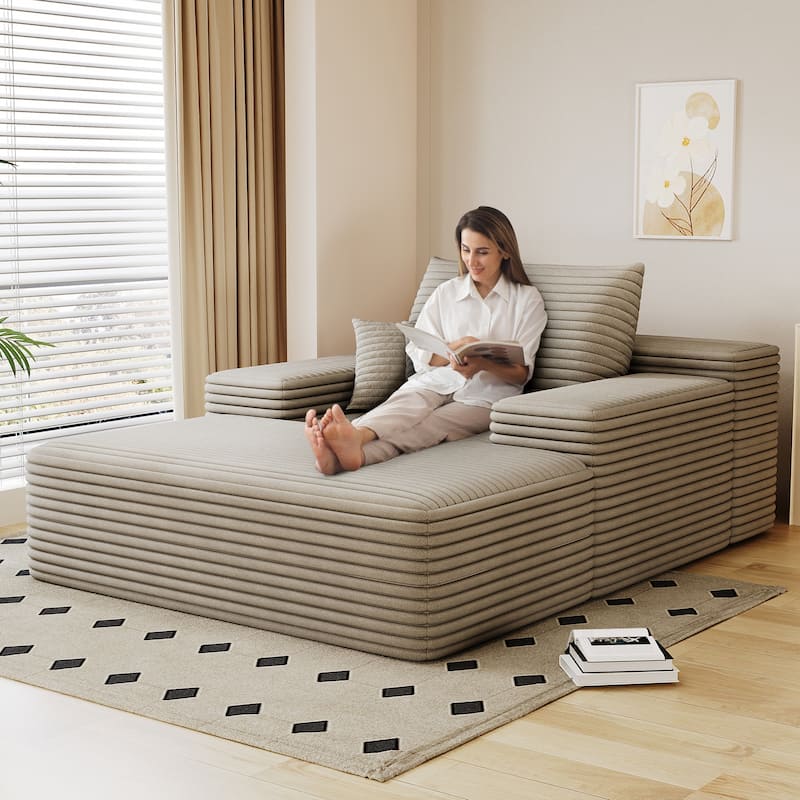 Oversized Corduroy Upholstered Single Sofa Chaise Lounge Chair Fluffy Plush Cloud Sofa Bed Sleeper Couch Reading Chair