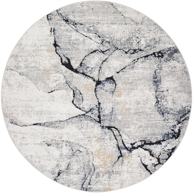 Livabliss Jolie Minimalist Abstract Area Rug - 7'10" x 7'10" Round - Grey