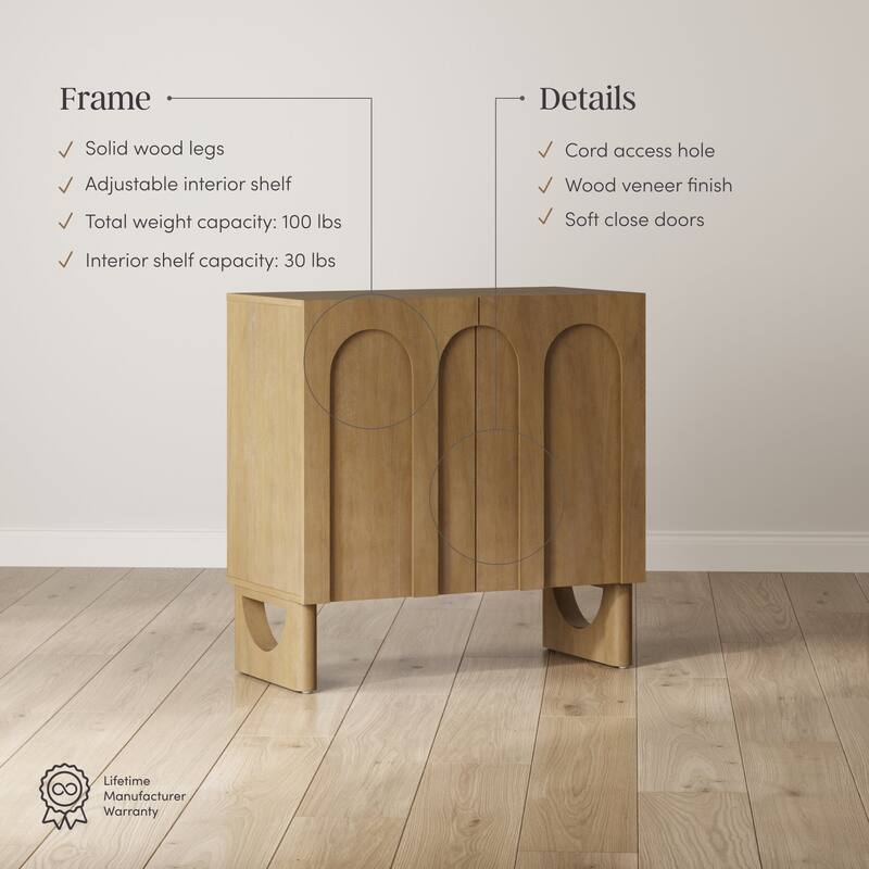Jett Mid Century Modern Wood Credenza Storage Cabinet, Modular Arched Door Cabinet with Solid Wood Legs