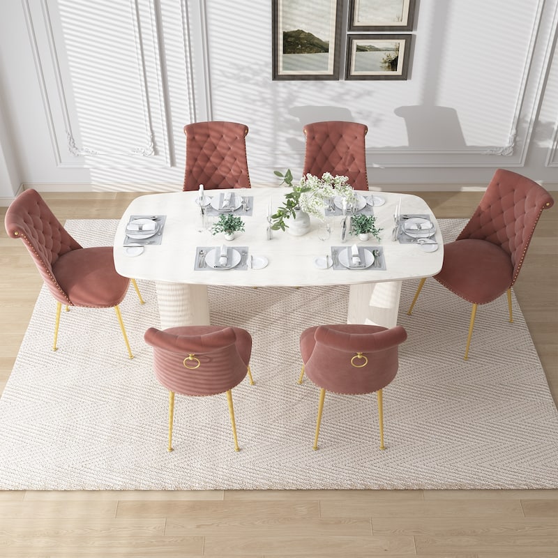 7-Piece Clihome Modern Wood Table Velvet Chair Dining Set