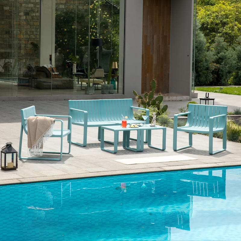 Werph 4 Person Patio Furniture Set, Outdoor Furniture Patio Table and Chairs Set - Blue