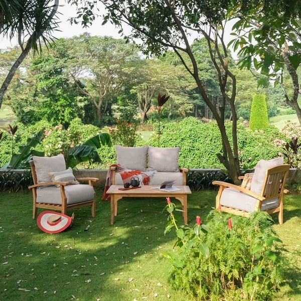 slide 2 of 20, Cambridge Casual Caterina 4-piece Teak Patio Conversation Set Natural Teak/Beige Cushion
