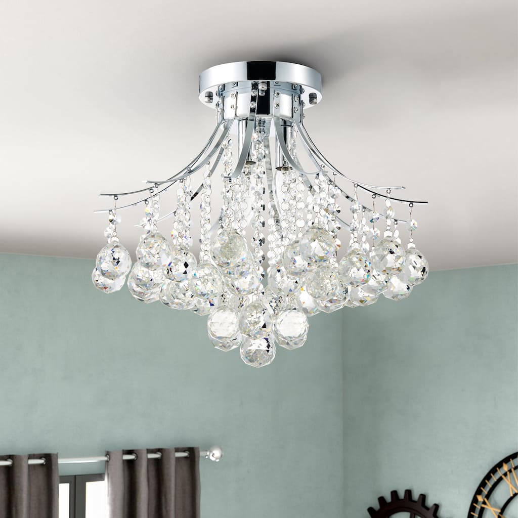 CO-Z 3-Light Crystal Raindrop Flush Mount Chandelier