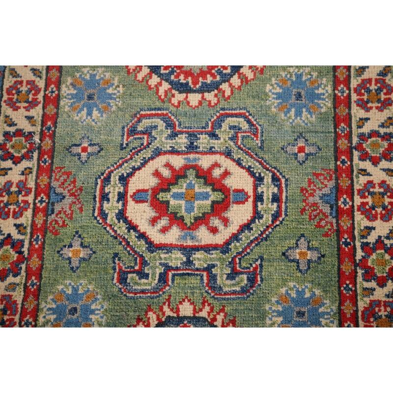 Green Geometric Kazak Oriental Foyer Rug Handmade Wool Carpet - 2'1" x 2'11"