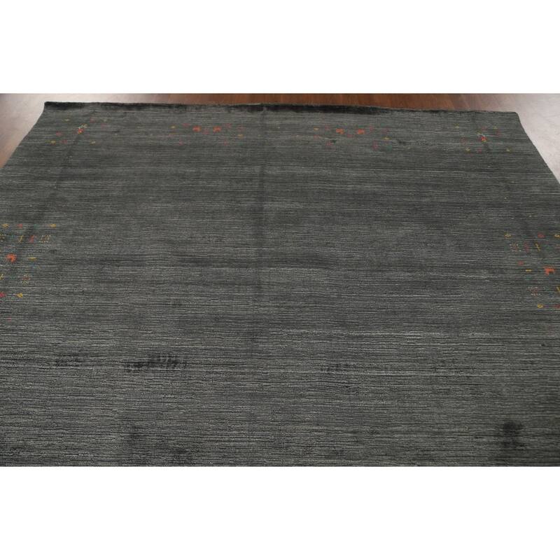 Grey Tribal Gabbeh Oriental Area Rug Hand-Knotted Wool Carpet - 7'10" x 9'9"