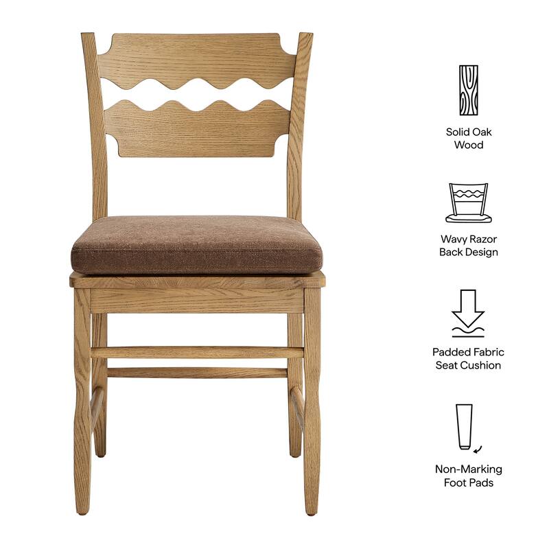 Jax Oak Wood Dining Chair With Wavy Razor Back and Cushion