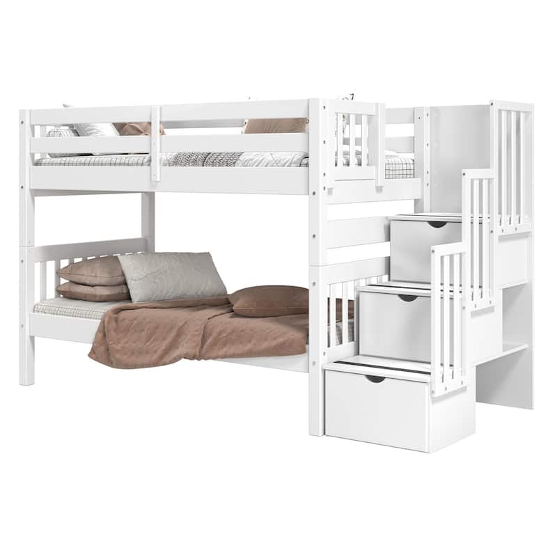 Taylor & Olive Trillium Twin over Twin Stairway Bunk Bed, 3 Steps