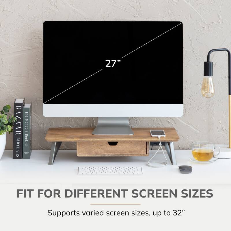 Jani Wood Monitor Stand Riser Desk - Ergonomic Design Stand, Desktop Organizer Table for Home, Office Workspace, Gaming Desk