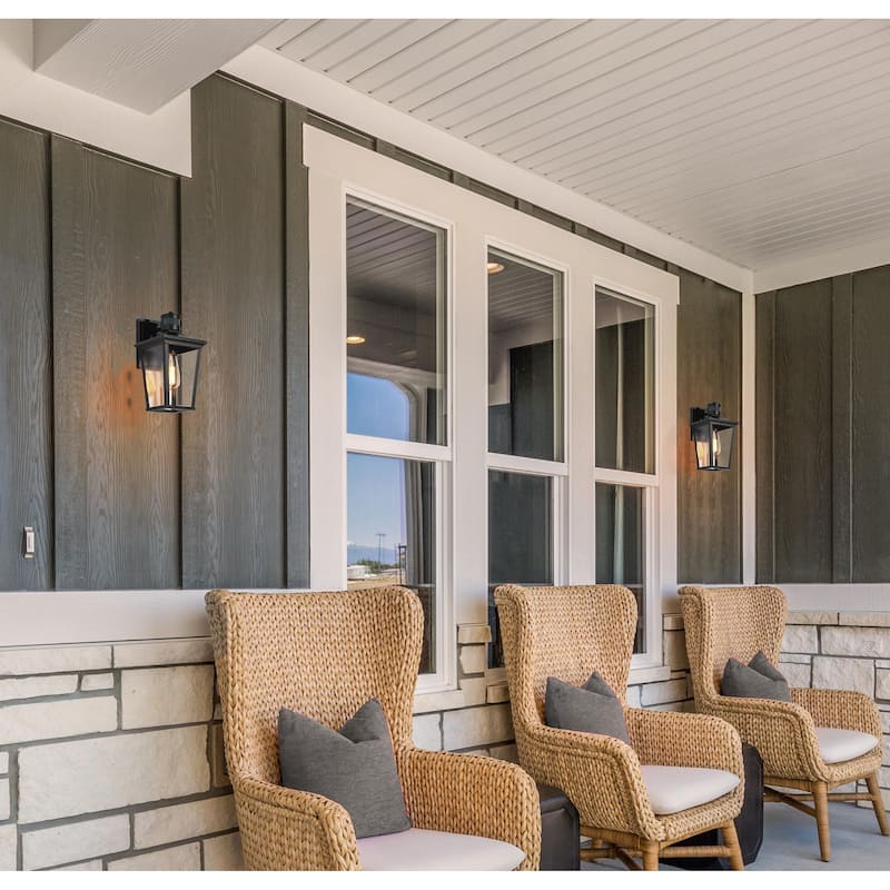 Modern Farmhouse Dusk to Dawn Outdoor Wall Sconce Black Lantern - L6.5" x W7.7" x H12"