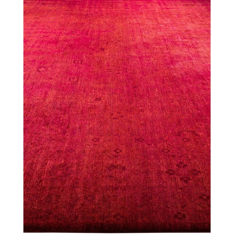 Overton Hand Knotted Wool Vintage Inspired Modern Contemporary Overdyed Pink Area Rug - 12' 2" x 14' 10"