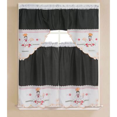 Vivid Embroidered 3-Piece Kitchen Valance and Tier Curtain Set - (1x) 60 x 36-inch / (2x) 30 x 36-inch