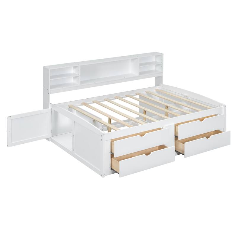 Full Daybed with Storage Drawers, Shelves & Bedside Cabinets, No Box Spring Needed