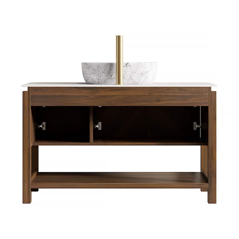 Freestanding Bathroom Vanity in Dark Walnut with Vessel Ceramic Basin