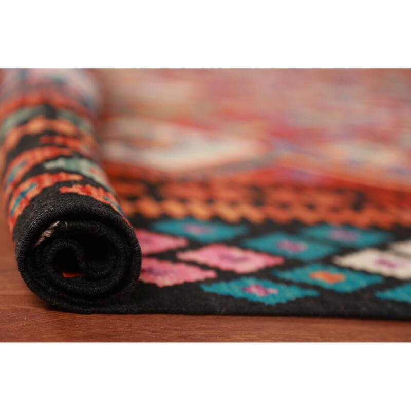 Kilim Oriental Area Rug Flatweave Orange Reversible Wool Carpet - 9'9"x 13'0"