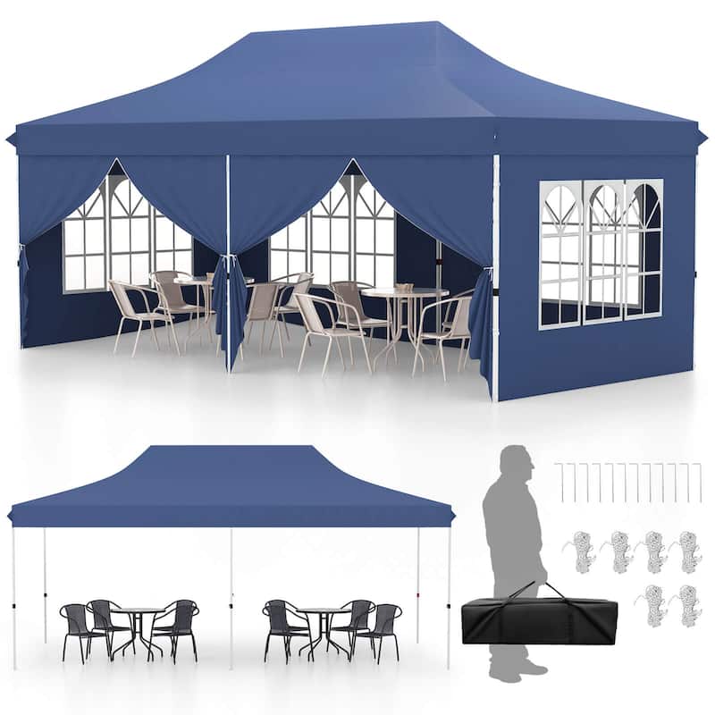 Costway 10 x 20FT Pop up Canopy Outdoor Canopy Tent with 6 Sidewalls - See Details - Blue
