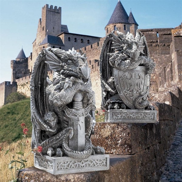 Design Toscano The Arthurian Dragon Statues: Set of Sword & Shield