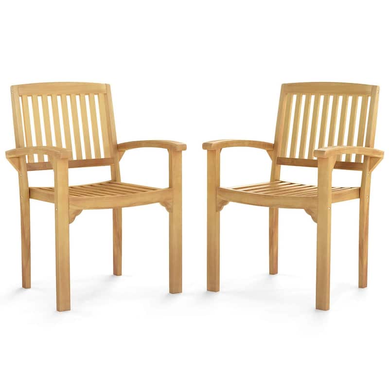 1/2/4PCS Dining Chair Teak Wood Armchair Armrests Solid Wooden Legs - 2PCS
