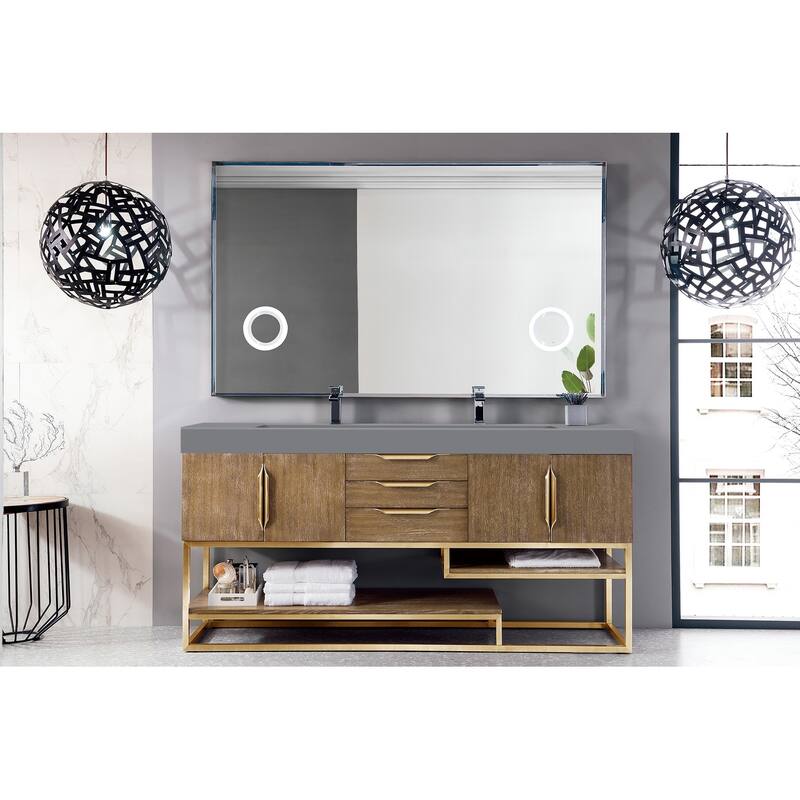 James Martin Vanities Columbia 72" Double Vanity, Latte Oak with Radiant Gold Hardware