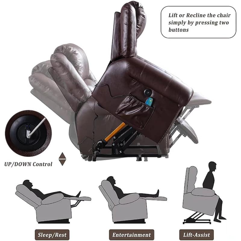 Breathable Rivet Power Lift Recliner Chair with Massage,Heat and USB Port