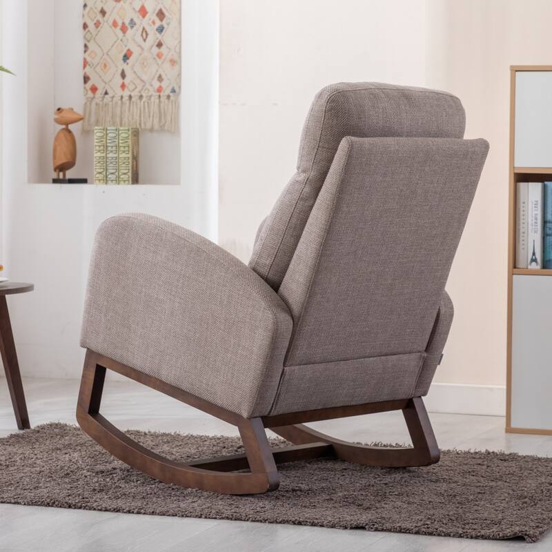 Modern Linen Upholstered Rocking Chair, Living Room Lounge Arm Chair