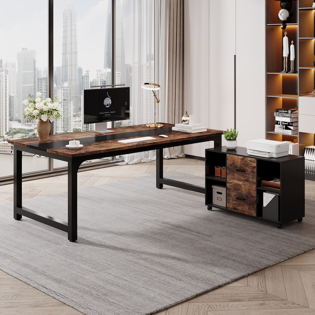 63" Executive Desk with 40" Lateral File Drawer Cabinet Set for Home Office