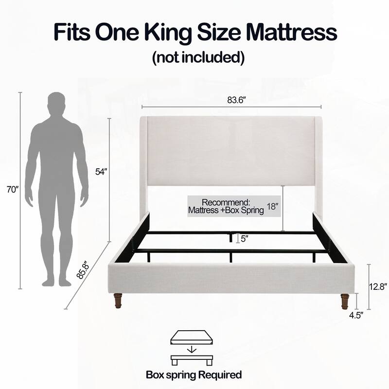 Upholstered Wingback Bed Without Wooden Slats Box Spring Required