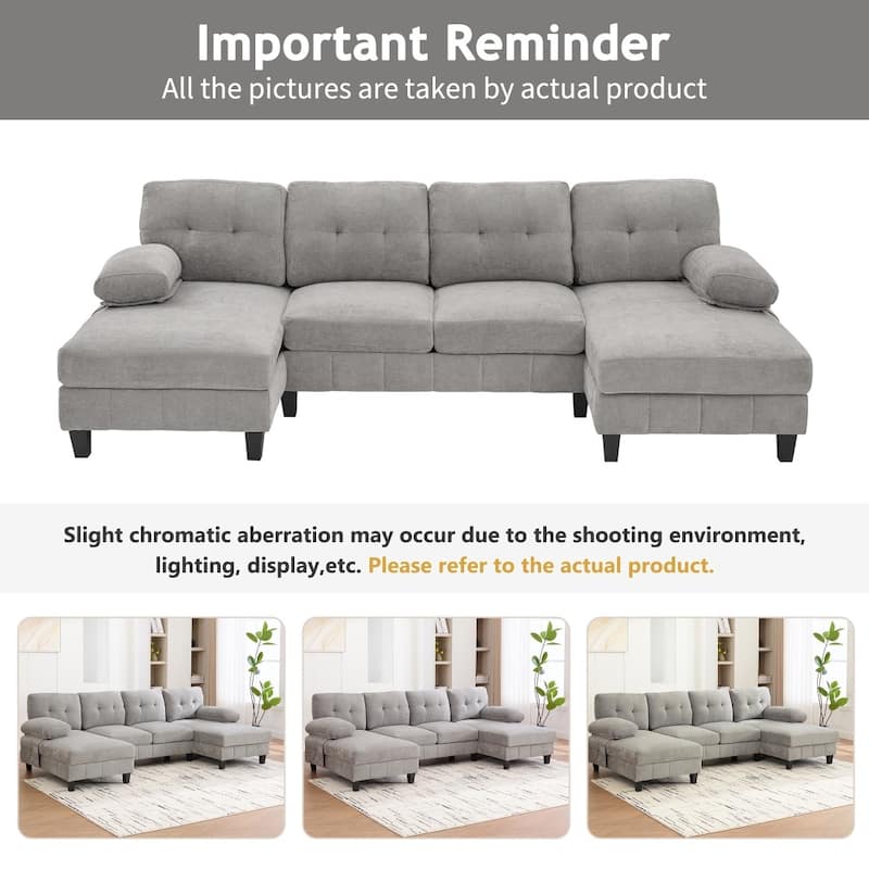 103.5" Chenille Fabric U-shaped Sectional Sofa with Dual Chaise Lounges