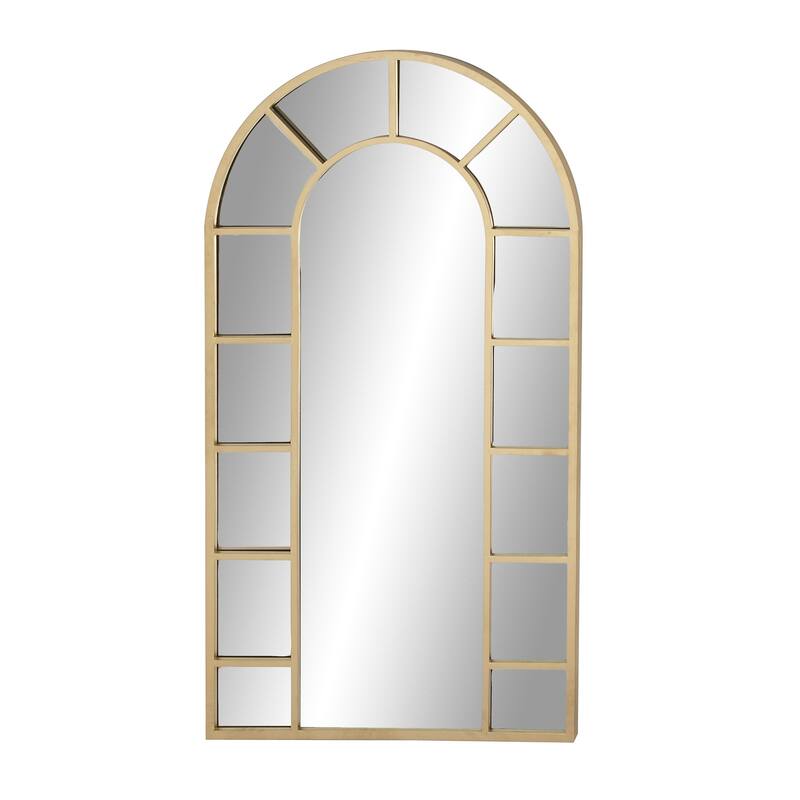Black or Gold Metal Window Pane Inspired Room Wall Mirror with Arched Top