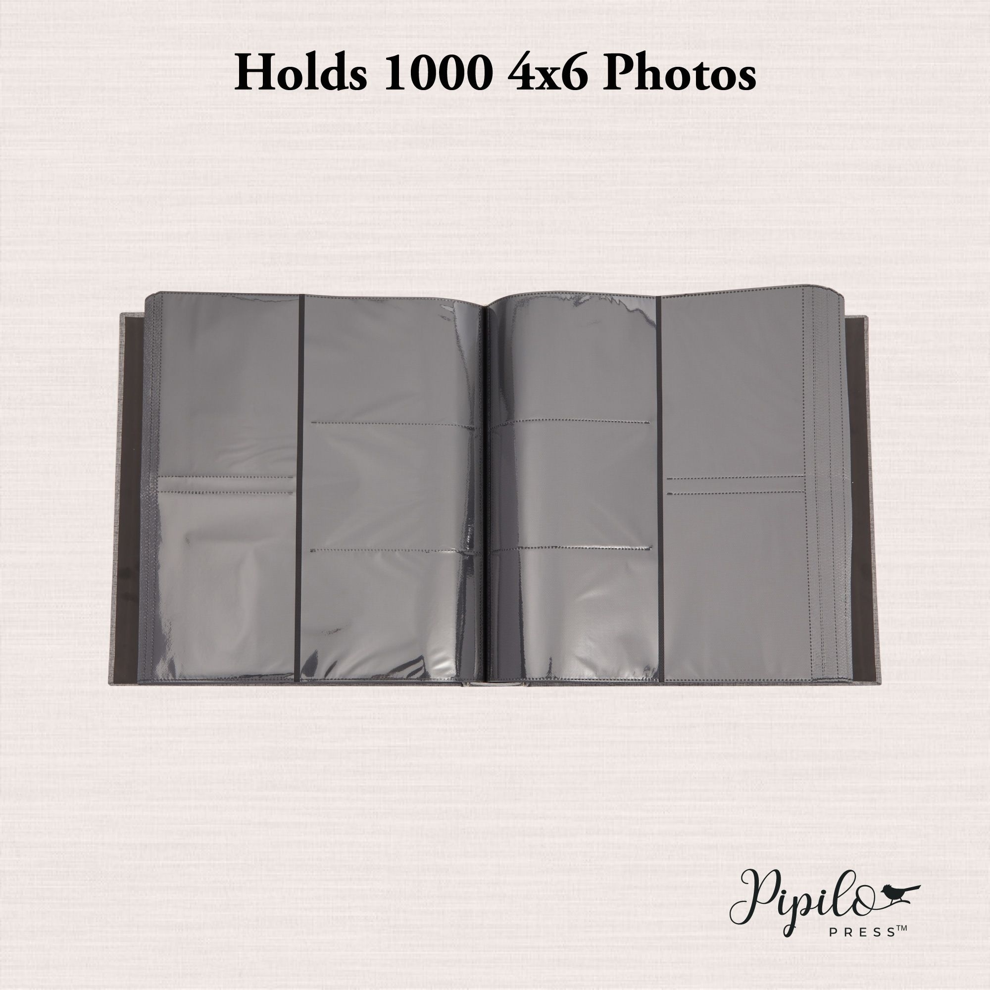 Pipilo Press Large Photo Album for 1000 Photos, 4x6 Photo Albums with Pockets, Grey Linen Cover (14 x 13 x 3 in)