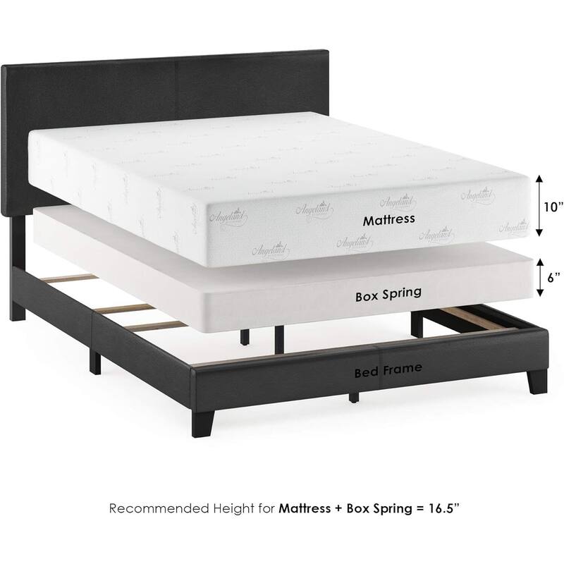 King Bed Frame Upholstered Black PU Leather Platform Bed Modern Glam Style