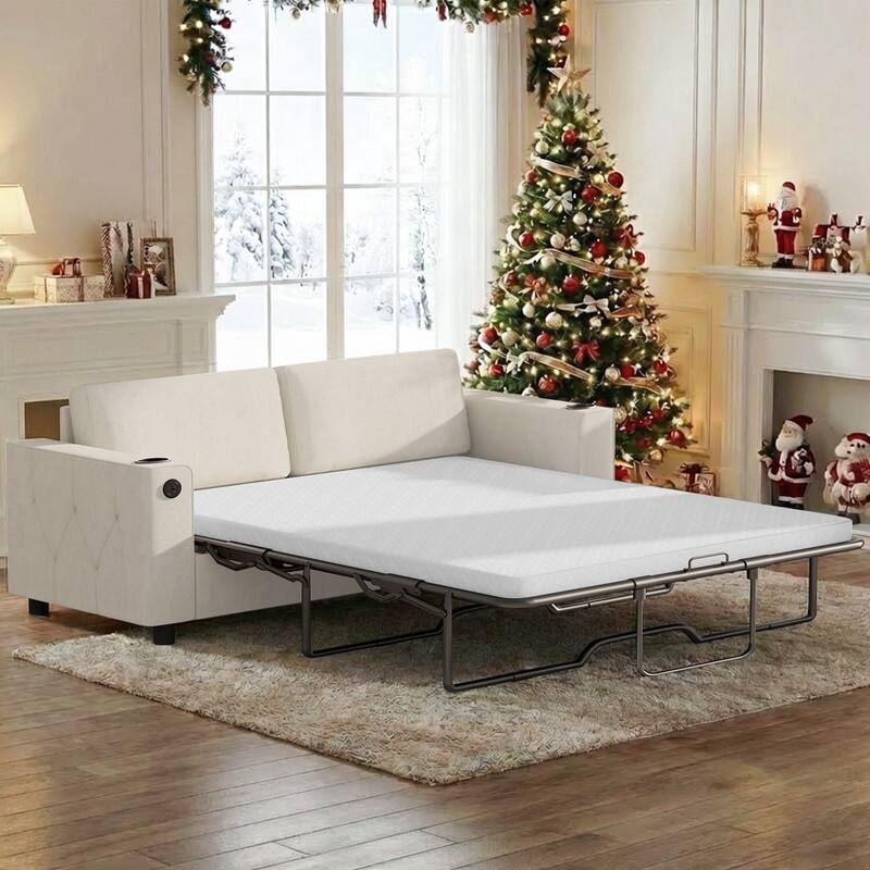 Mixoy Pull Out Sofa Bed,Sleeper Sofa Couch with Memory Foam Mattress,Cup Holder,USB,Pull Out Couch Bed