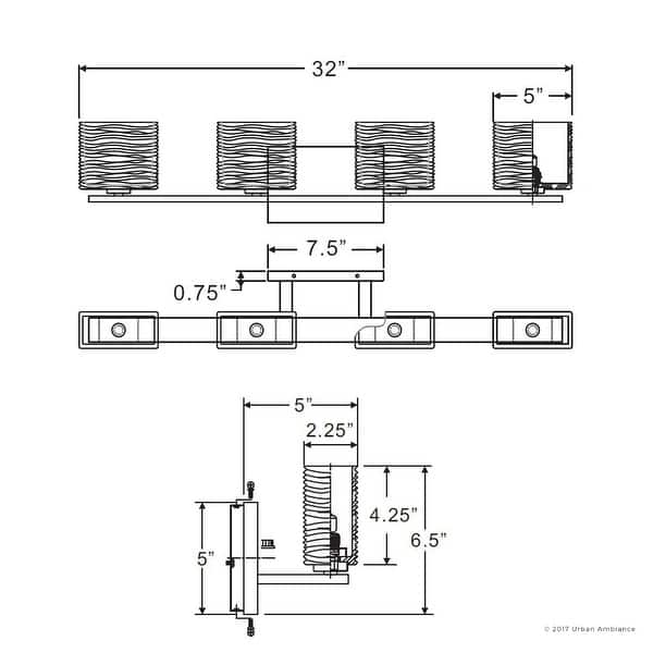 Luxury 32-inch Modern Brushed Nickel Bathroom Light - 6.75" H, 32" W, 5" Dep