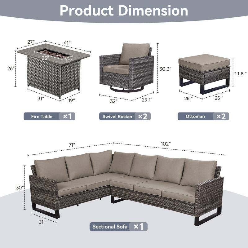 Gymojoy L-Shaped Outdoor Corner Sectional Sofa 6-seats Couch Conversation Set