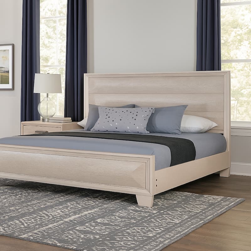 Nitz Queen Bed, Paneled White Oak Wood Headboard, Beveled Fronts