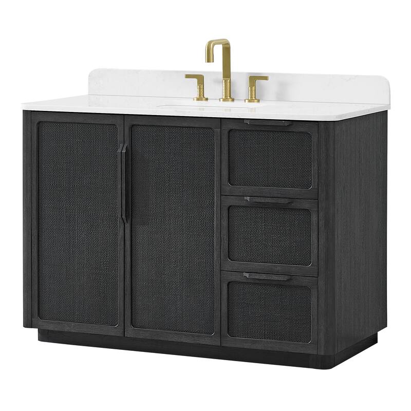 Busan Bath Vanity with White Quartz Stone Top without Mirror - 48in. - Oak Classic Black
