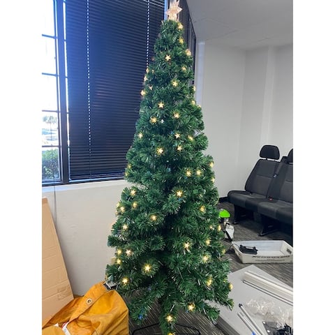 7Ft Christmas Tree with LED RGB Lights Hinged Pre-Lit Xmas Tree - 35.4*35.4*84