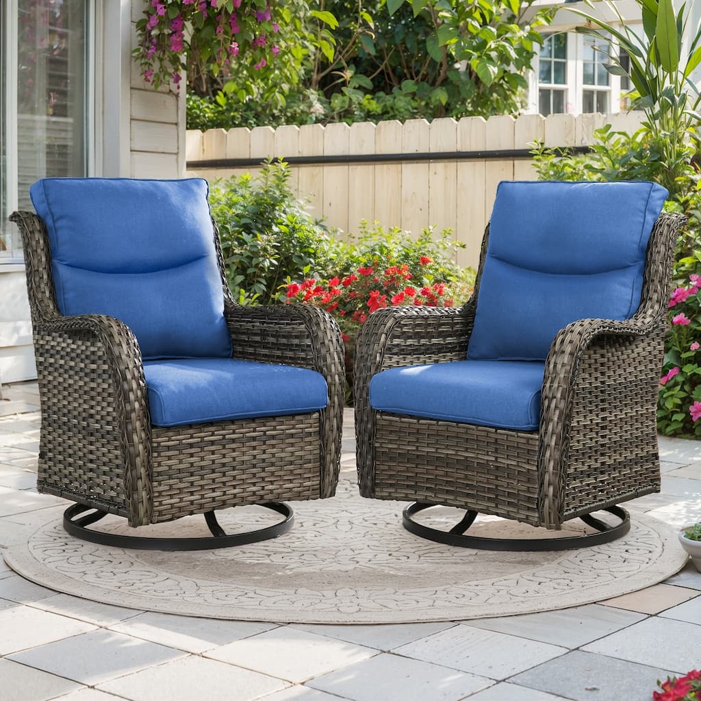 Outdoor Swivel Rocker Patio Wicker Chair with Thick Cushions