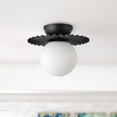 Modern Black 1-Light White Glass Semi Flush Mount Ceiling Light