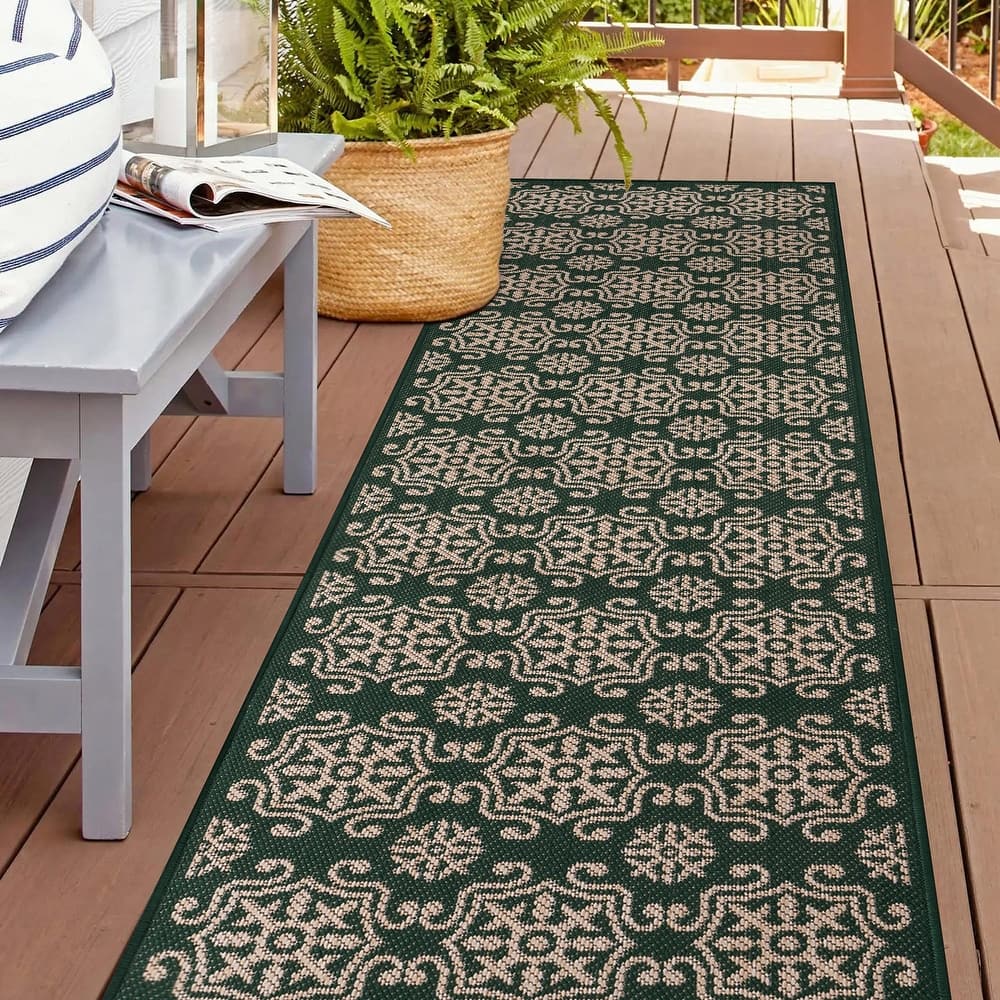 World Rug Gallery Transitional Geometric Textured Flat Weave Indoor/Outdoor Area Rug