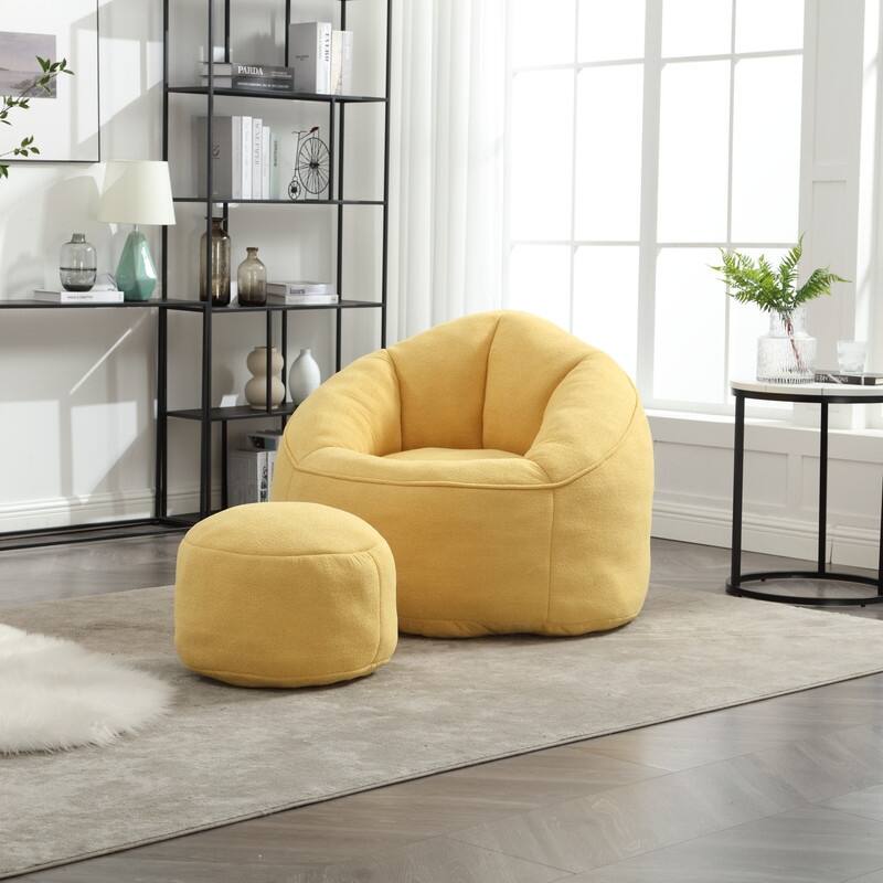 Compressed Foam Bean Bag Chair with Footrest - Plush Lounger for Modern Living Spaces