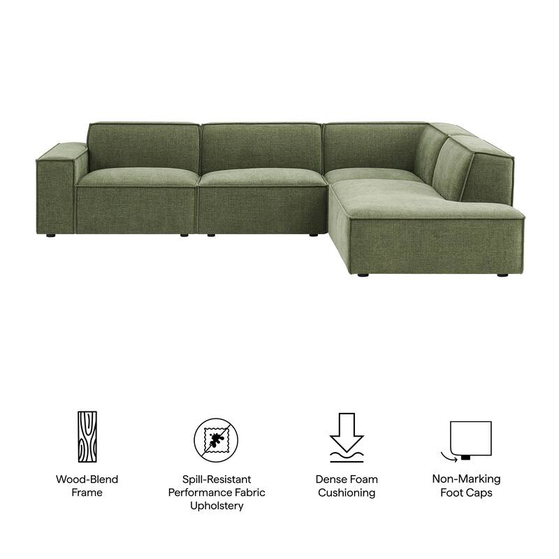 Restore 4-Piece Performance Fabric Upholstered Modular L-Shaped Sofa