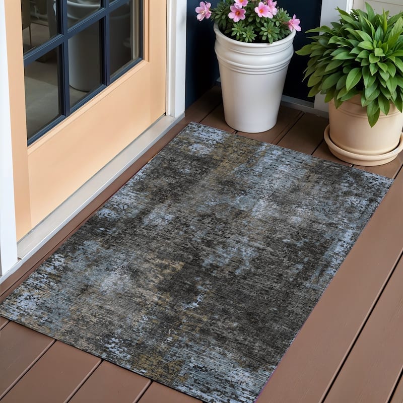 HomeRoots Abstract Transitional Rectangle Outdoor Rug - 3' x 5'